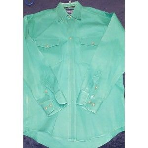 Vintage wrangler Western Wax Coating Shirt Button Down Aqua Teal 80s